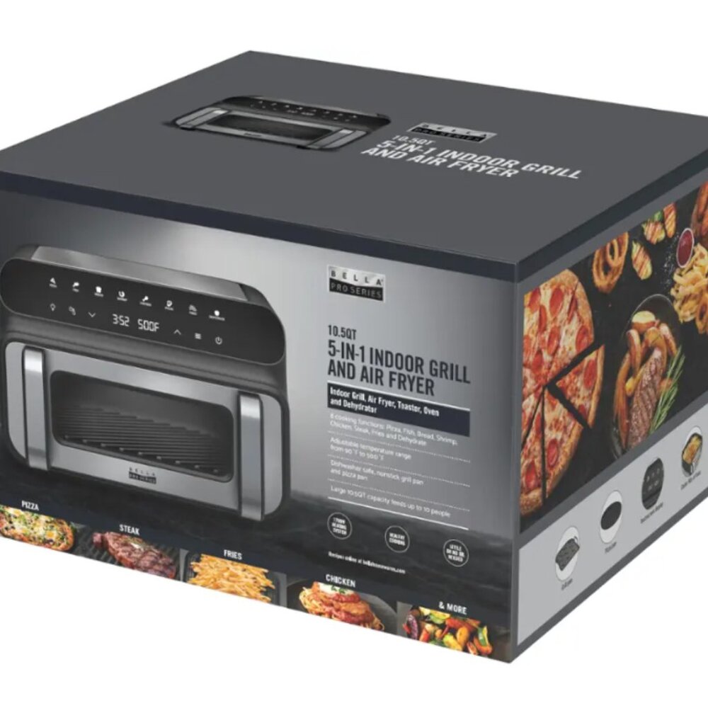 10.5-qt. Touchscreen 5-in-1 Indoor Grill & Air Fryer - PRO, Stainless Steel.